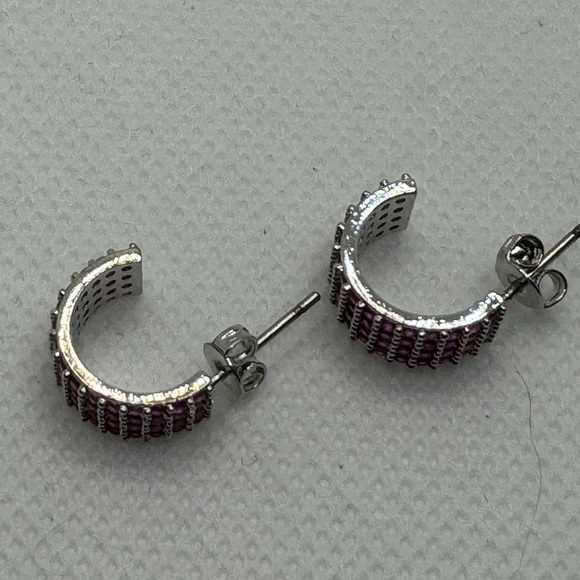 Macy’s 4-Row Simulated Ruby Half Hoop Earrings - Picture 2 of 5